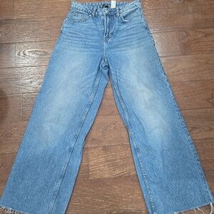 Divided Classic Blue Wide Leg, Raw Hem Jeans, Size 2, 100% Cotton, 27" Inseam